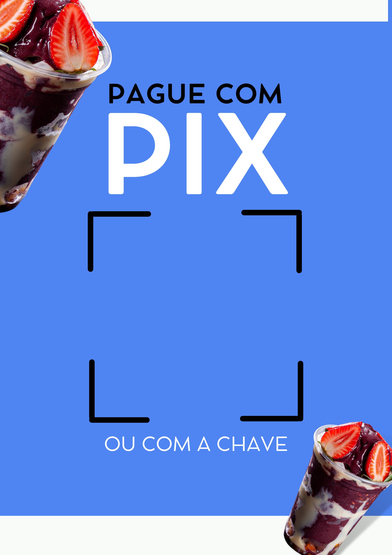Modelo de placa PIX Açaí Foto Azul em tons de azul, para estabelecimentos de alimentação, com foto ilustrativa