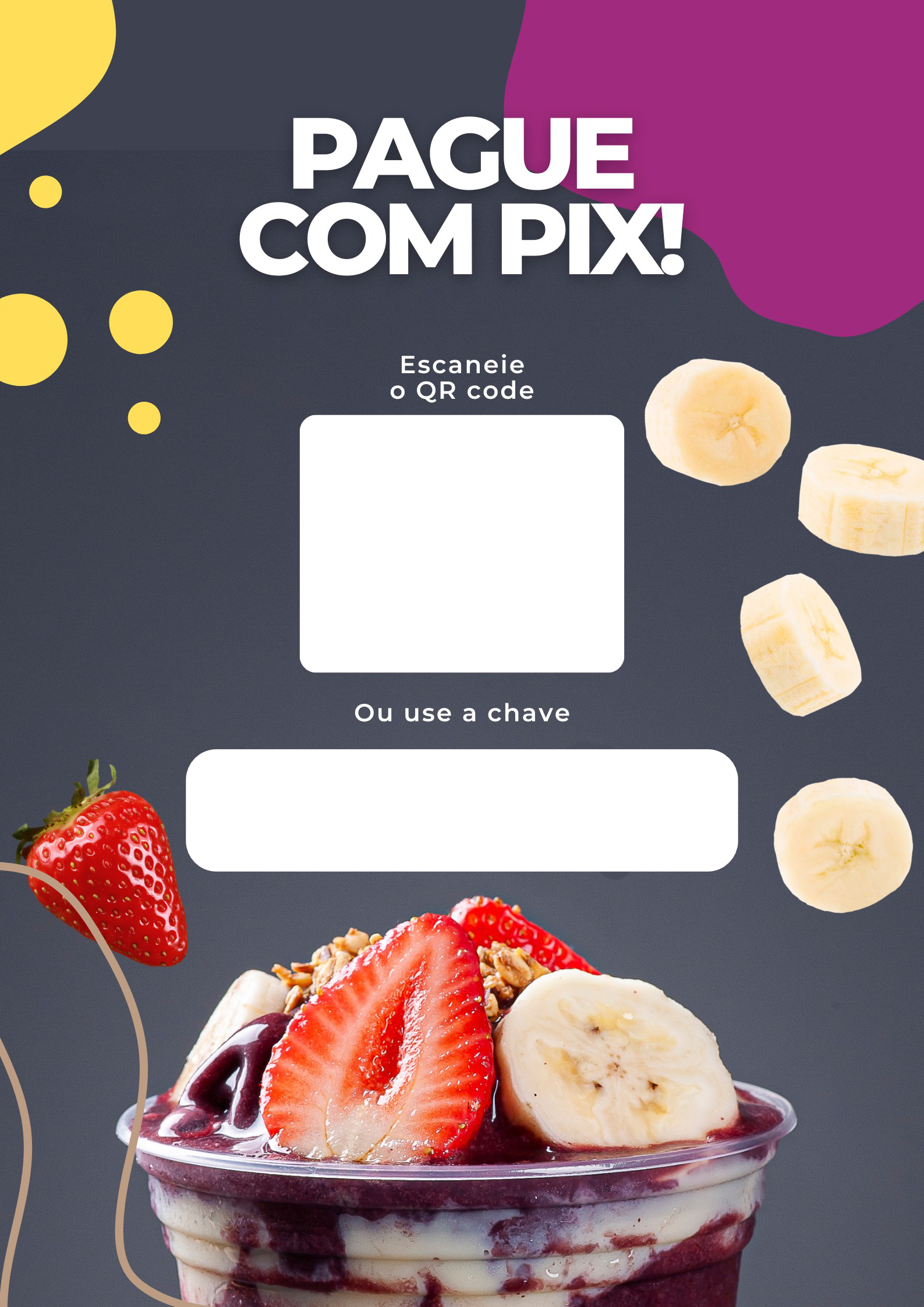 Modelo de placa PIX Açaí Moderno Roxo em tons de roxo, para estabelecimentos de alimentação