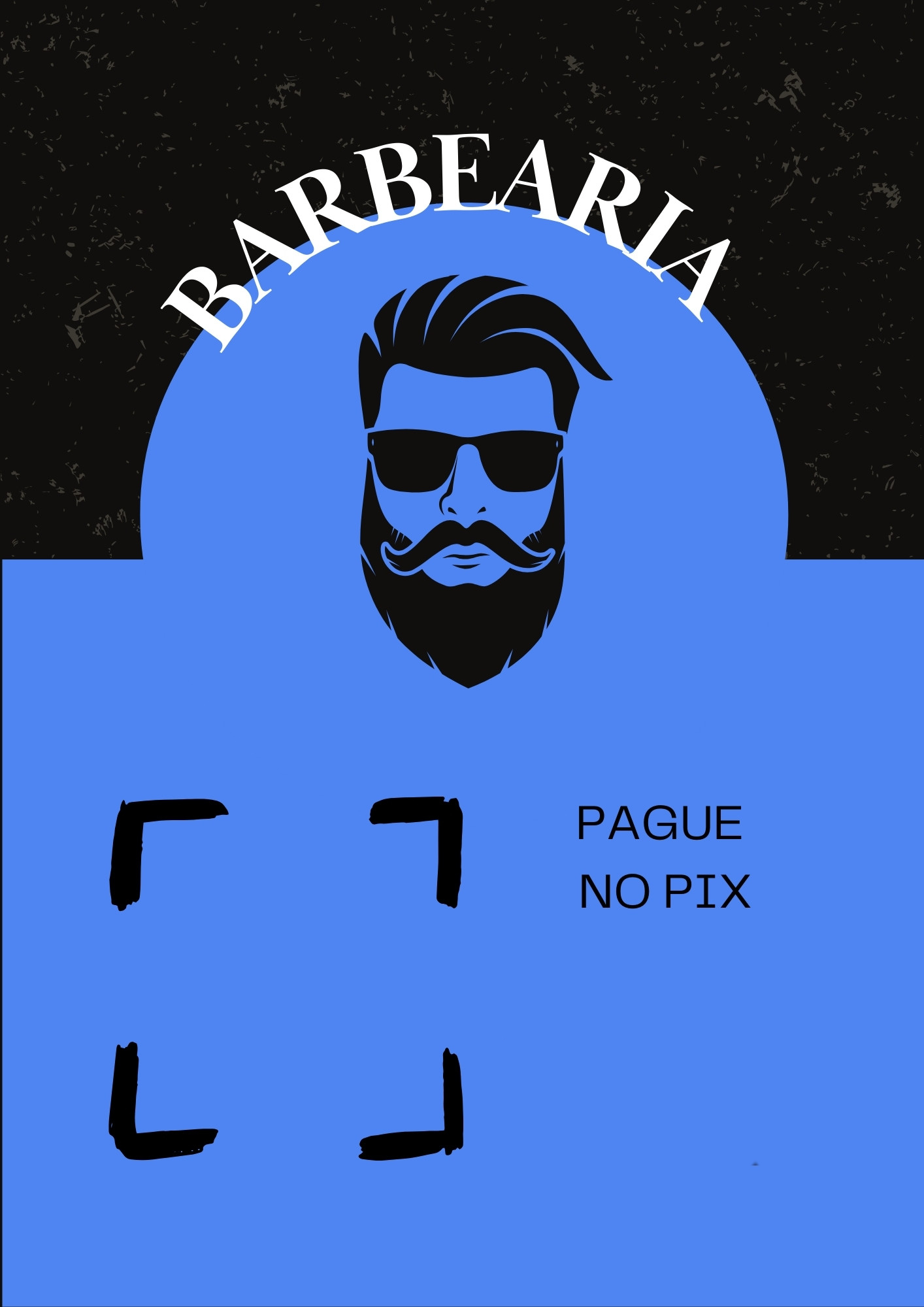 Modelo de placa PIX Barbearia Ilustrado Azul em tons de azul, para barbearias, com ilustrações