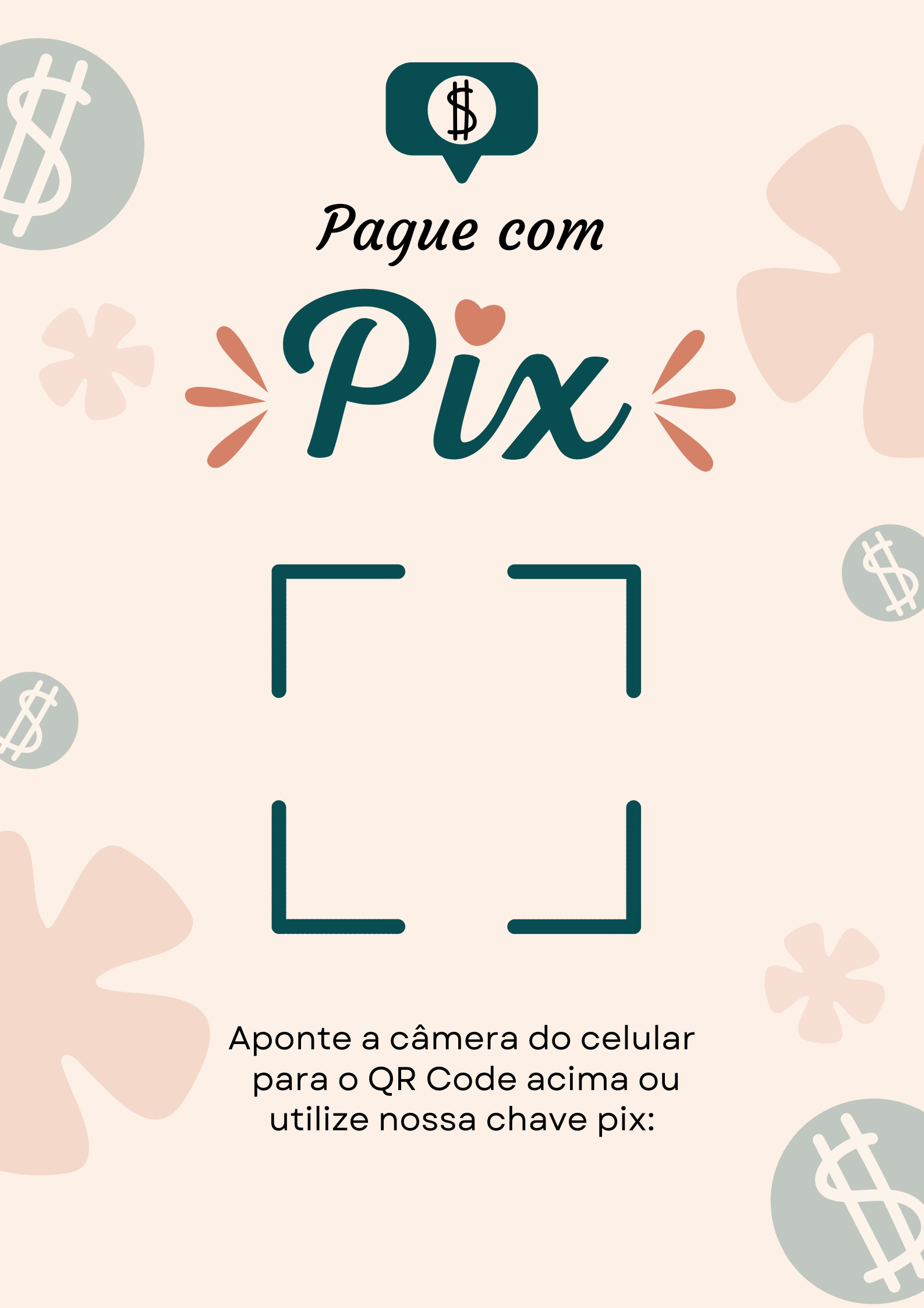 Modelo de placa PIX Feminino Ilustrado Verde em tons de verde, com ilustrações
