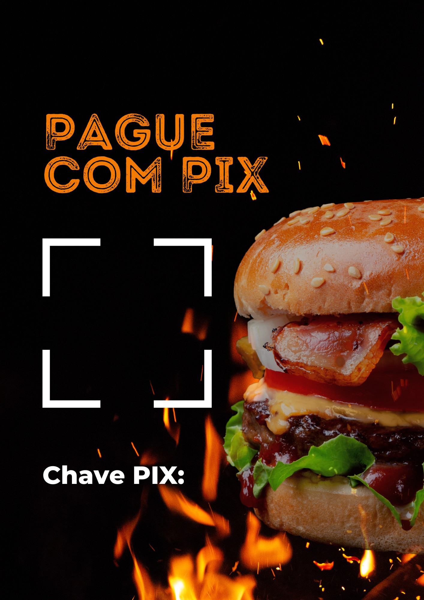 Modelo de placa PIX Hamburgeria em preto e branco, para estabelecimentos de alimentação