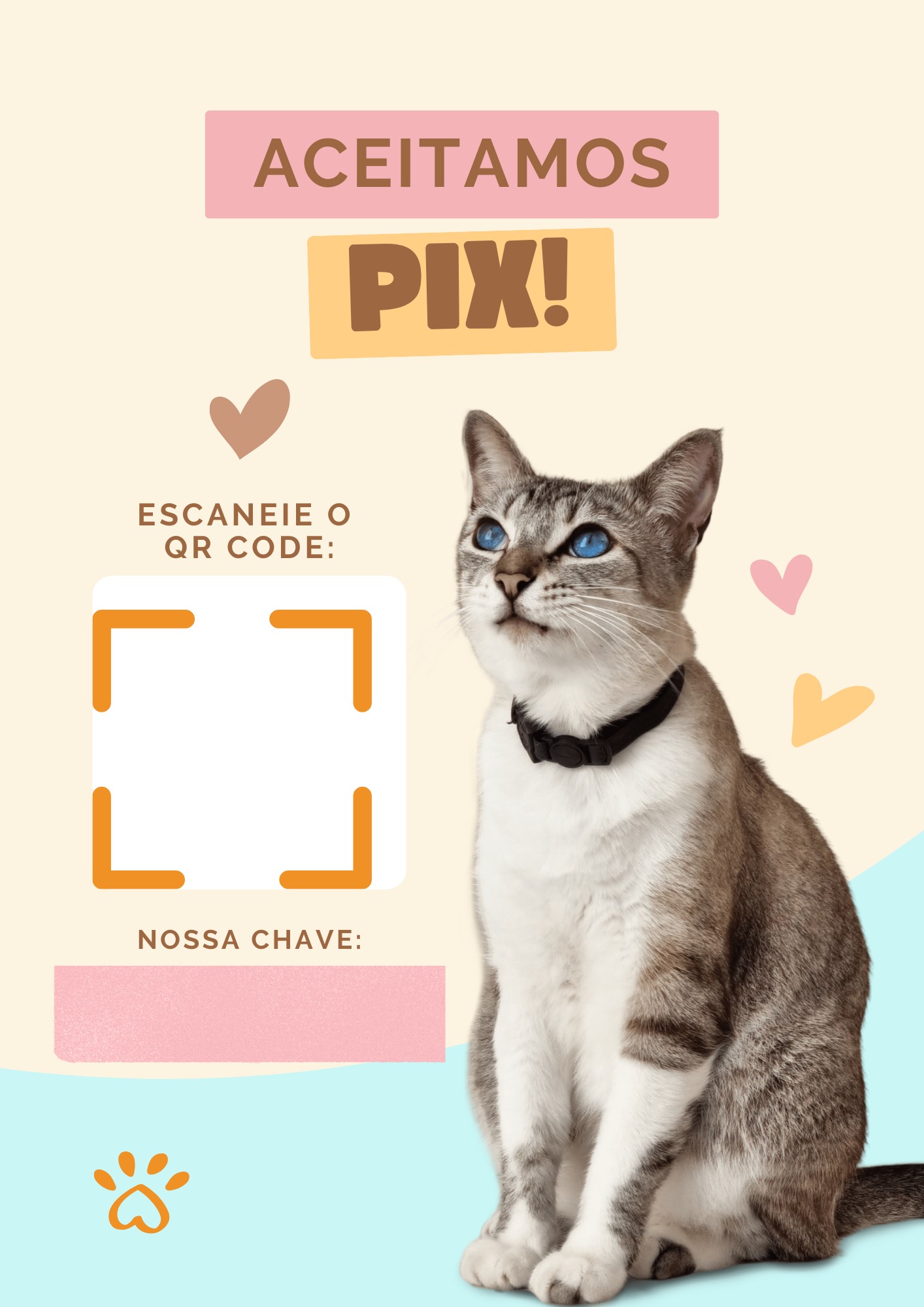 Modelo de placa PIX Pet Shop Aceitamos PIX em tons neutros, para pet shops