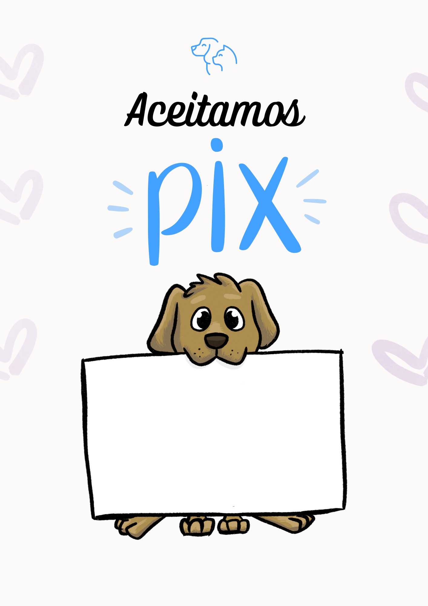 Modelo de placa PIX Pet Shop Cachorro Foto em tons de azul, para pet shops, com foto ilustrativa