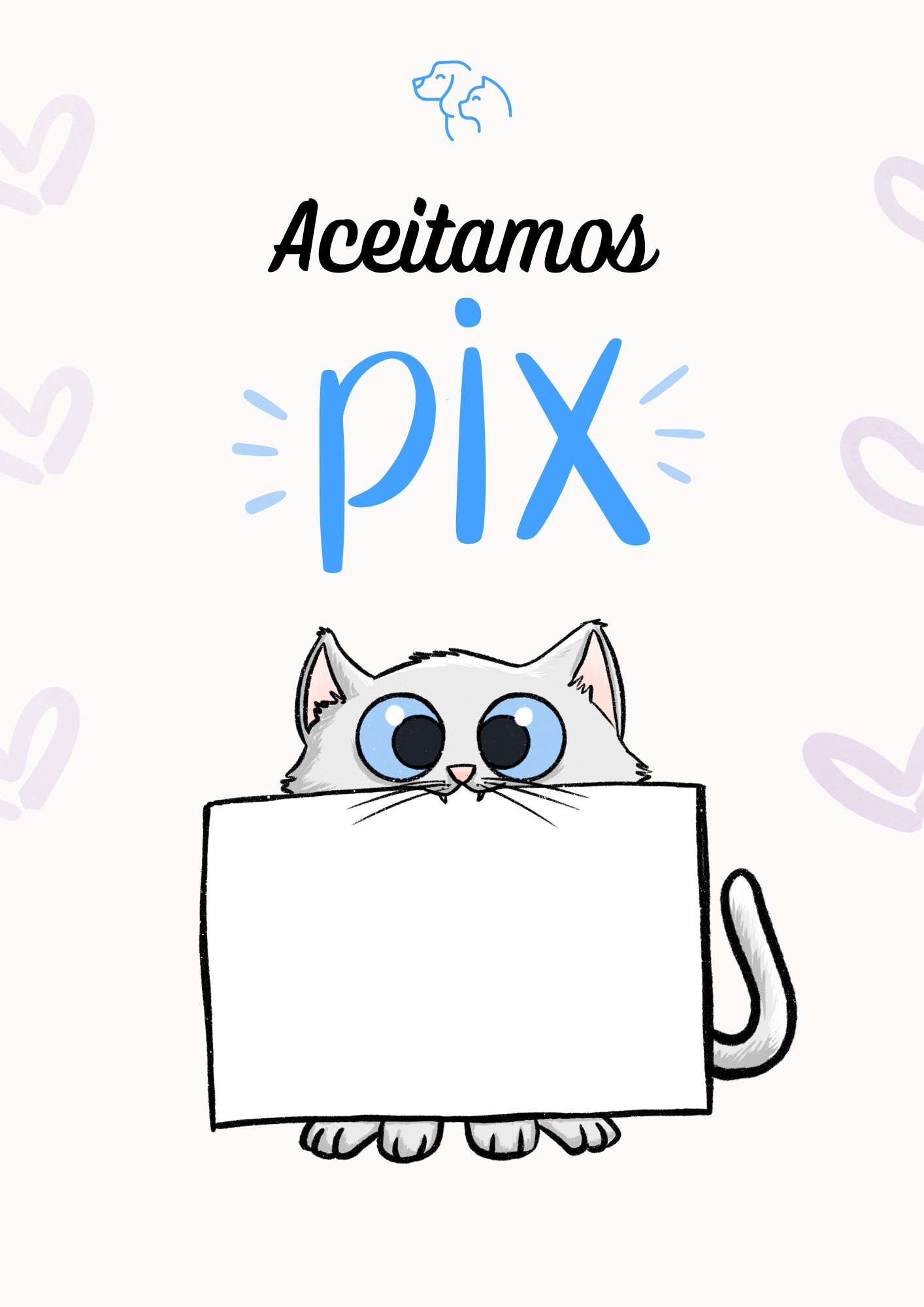 Modelo de placa PIX Pet Shop Gato Fofo Azul em tons de azul, para pet shops