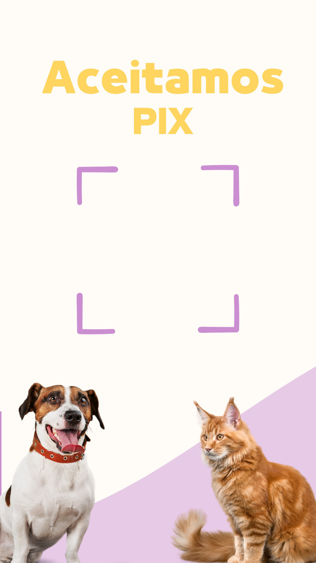 Modelo de placa PIX Pet Shop Patinhas Verde em tons de roxo, para pet shops
