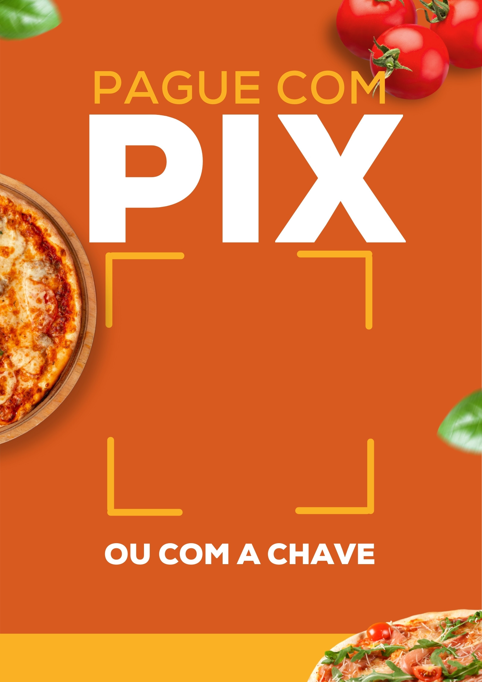 Modelo de placa PIX Pizzaria Laranja em tons de laranja, para estabelecimentos de alimentação