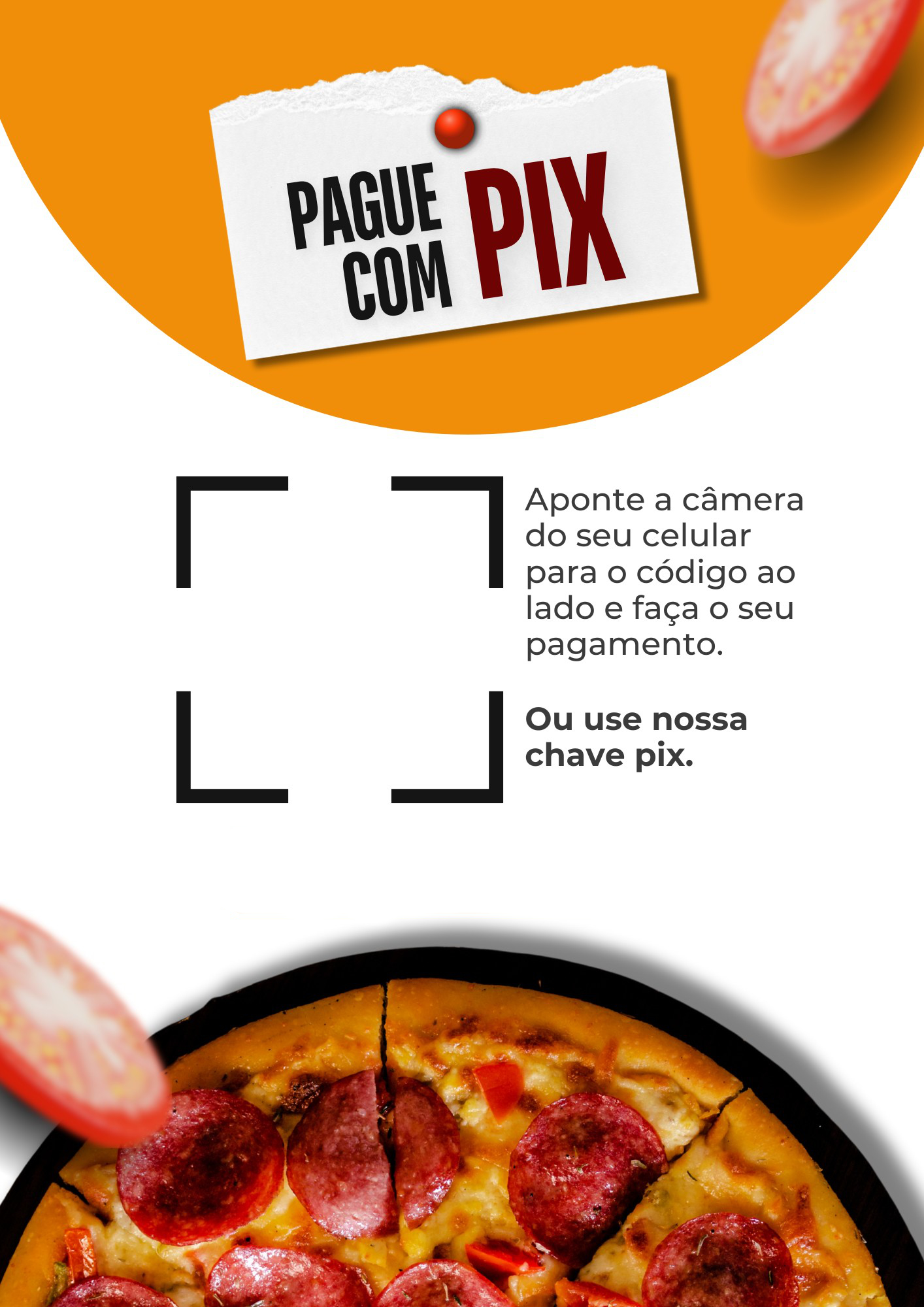 Modelo de placa PIX Pizzaria Moderna em preto e branco, para estabelecimentos de alimentação
